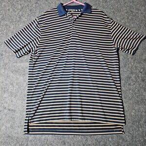 Peter Millar Summer Comfort Men's Large Striped Golf Polo Shirt Blue Yellow